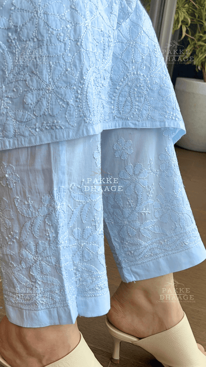 Inayat Resham Dhaaga Mulmul Kurta & Kurta Sets - Baby Blue