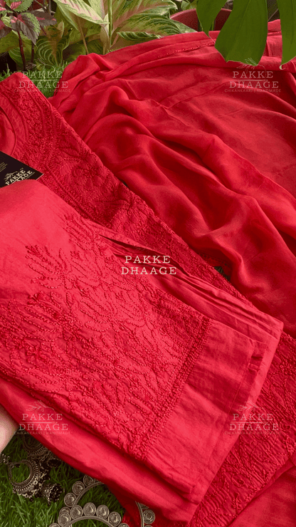 Inayat Resham Dhaaga Mulmul Kurta & Kurta Sets - Lady In Red