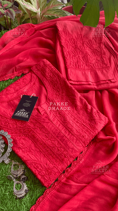 Inayat Resham Dhaaga Mulmul Kurta & Kurta Sets - Lady In Red