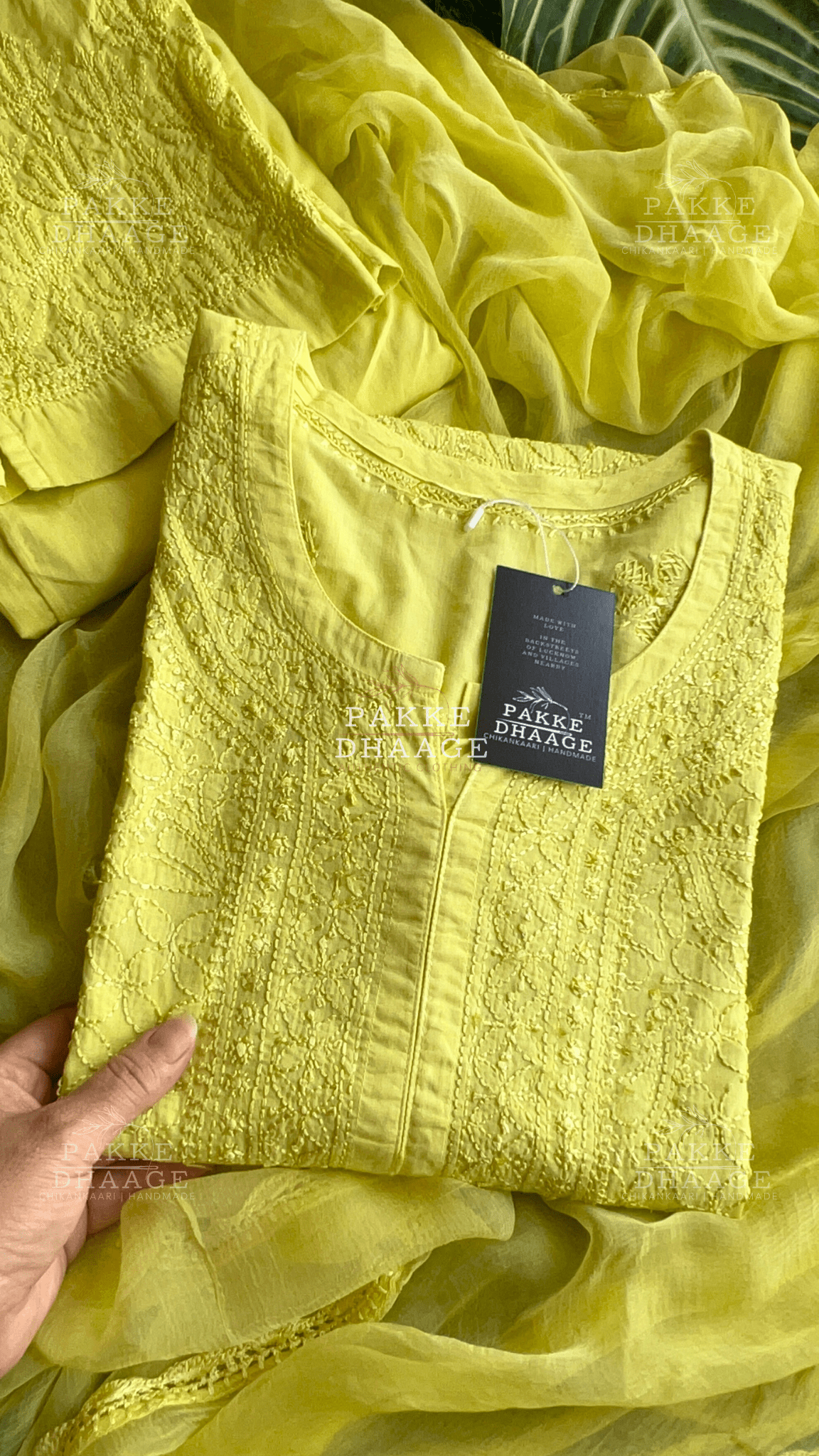 Inayat Resham Dhaaga Mulmul Kurta & Kurta Sets - Lemon Green