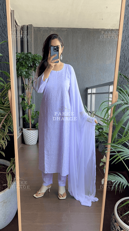 Inayat Resham Dhaaga Mulmul Kurta & Kurta Sets - Lilac
