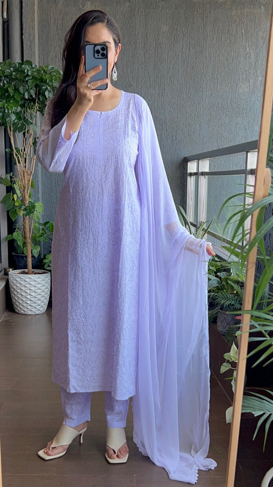 Inayat Resham Dhaaga Mulmul Kurta & Kurta Sets - Lilac