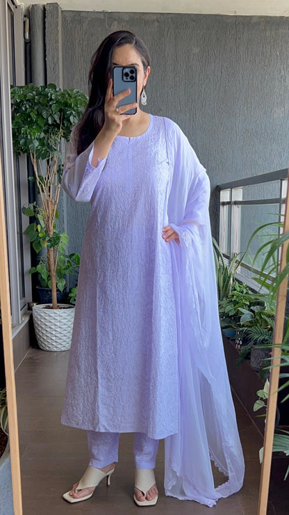 Inayat Resham Dhaaga Mulmul Kurta & Kurta Sets - Lilac