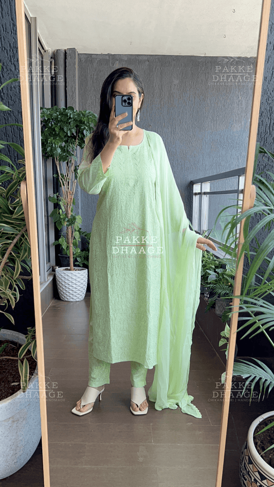 Inayat Resham Dhaaga Mulmul Kurta & Kurta Sets - Paradise Green