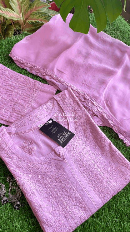 Inayat Resham Dhaaga Mulmul Kurta & Kurta Sets - Pastel Mauve