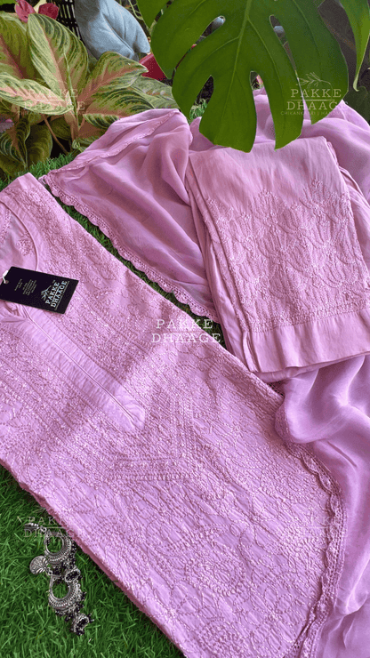 Inayat Resham Dhaaga Mulmul Kurta & Kurta Sets - Pastel Mauve