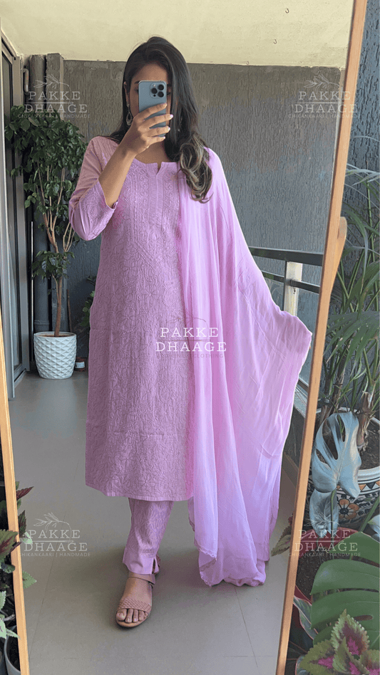 Inayat Resham Dhaaga Mulmul Kurta & Kurta Sets - Pastel Mauve