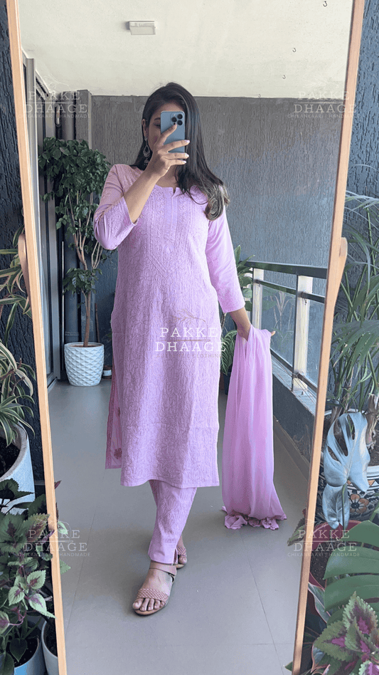 Inayat Resham Dhaaga Mulmul Kurta & Kurta Sets - Pastel Mauve