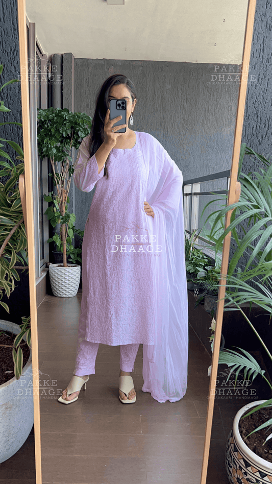 Inayat Resham Dhaaga Mulmul Kurta & Kurta Sets - Pastel Pink