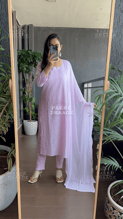 Inayat Resham Dhaaga Mulmul Kurta & Kurta Sets - Pastel Pink