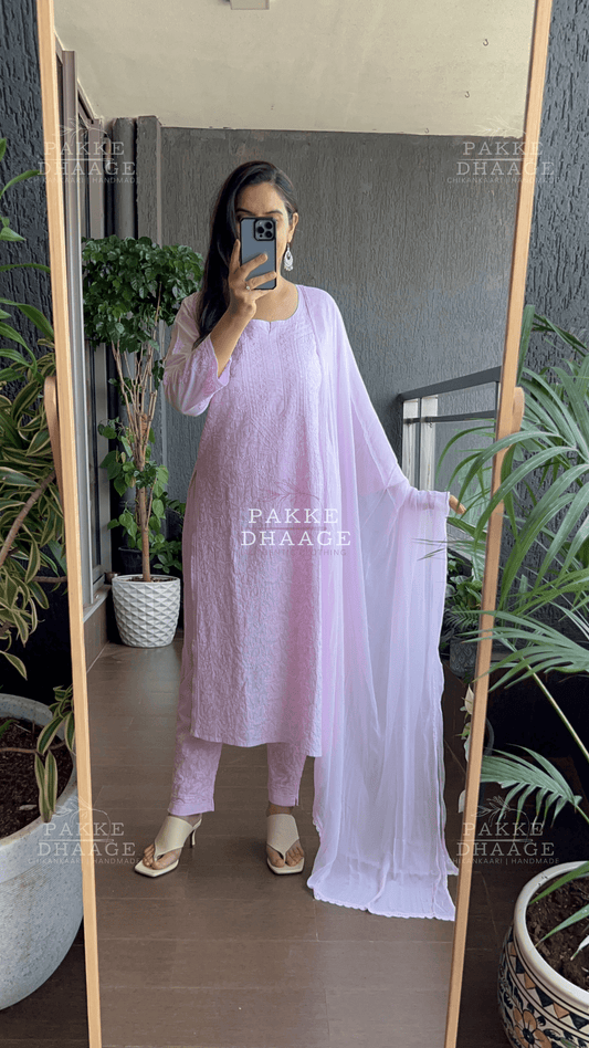 Inayat Resham Dhaaga Mulmul Kurta & Kurta Sets - Pastel Pink