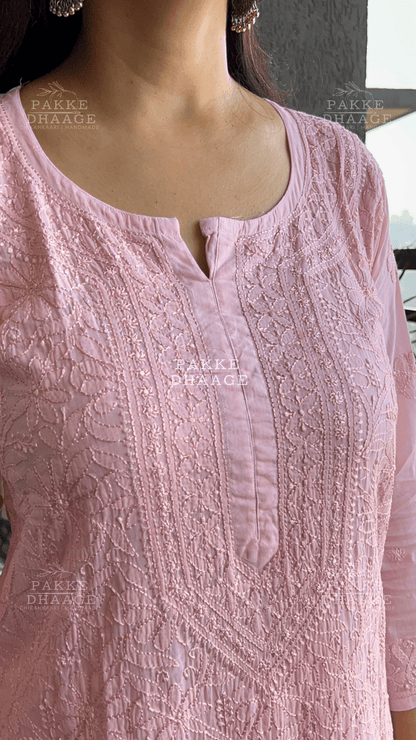 Inayat Resham Dhaaga Mulmul Kurta & Kurta Sets - Peach Pearl