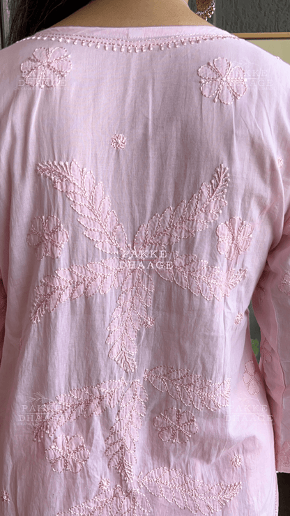 Inayat Resham Dhaaga Mulmul Kurta & Kurta Sets - Peach Pearl