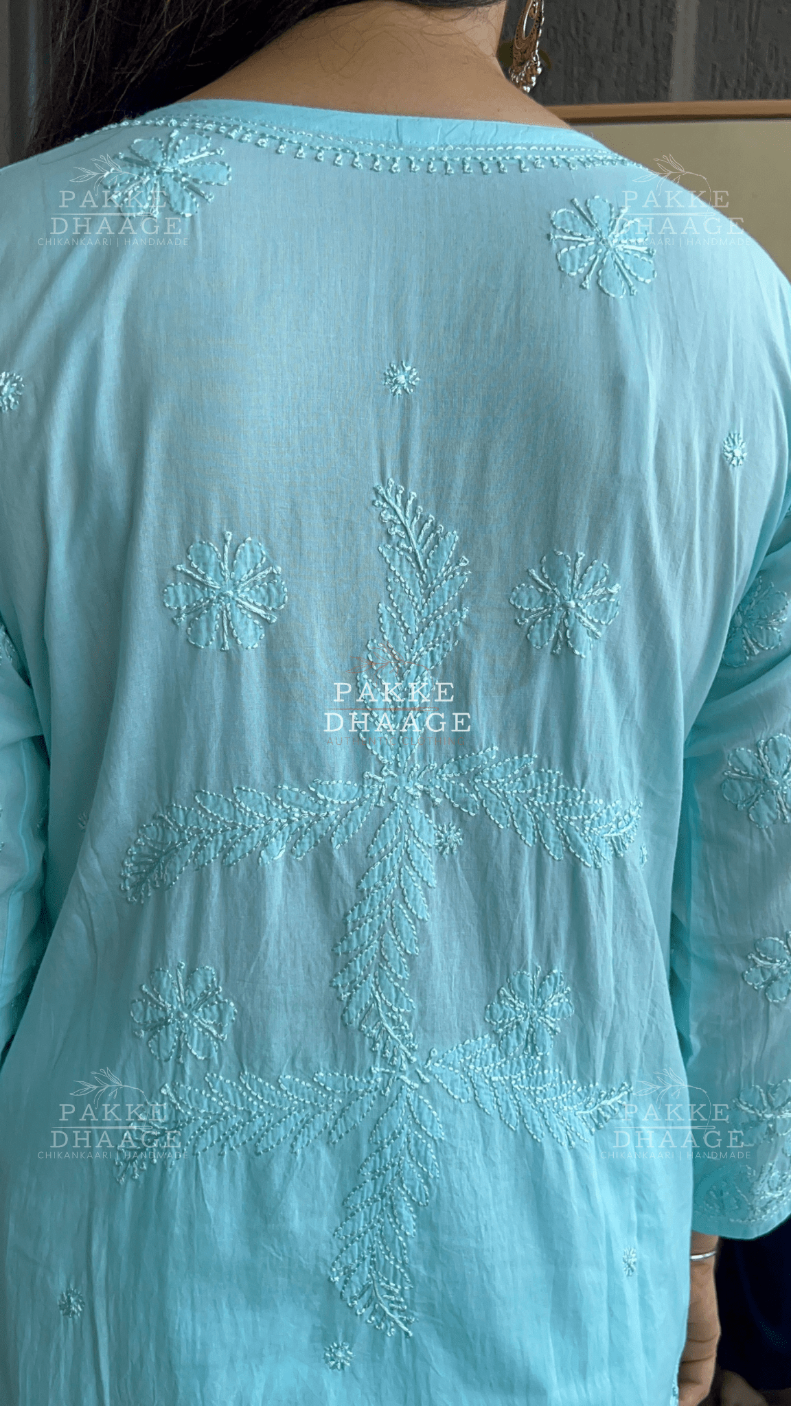 Inayat Resham Dhaaga Mulmul Kurta & Kurta Sets - Turquoise Blue