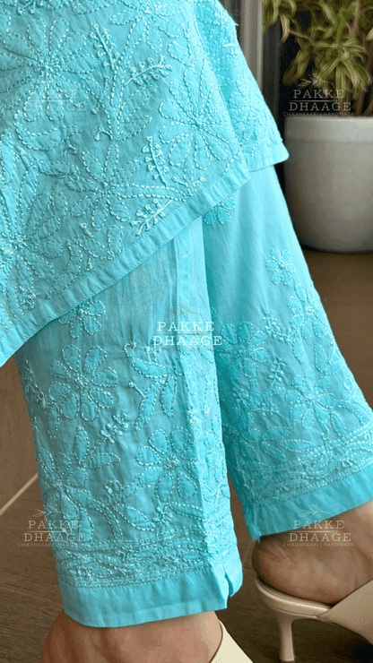 Inayat Resham Dhaaga Mulmul Kurta & Kurta Sets - Turquoise Blue