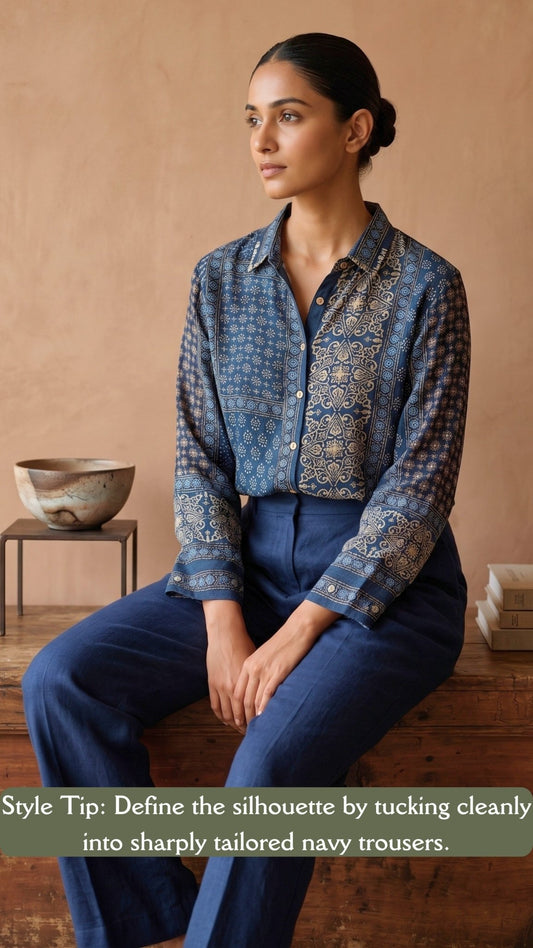 Indigo Artisanal Patchwork Printed Shirt