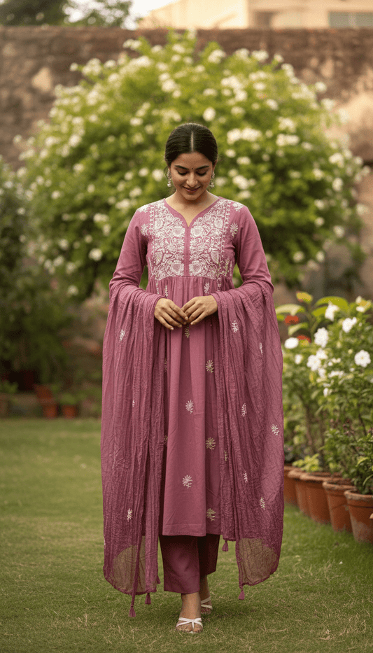 Ira Embroidered Suits Deep Mauve