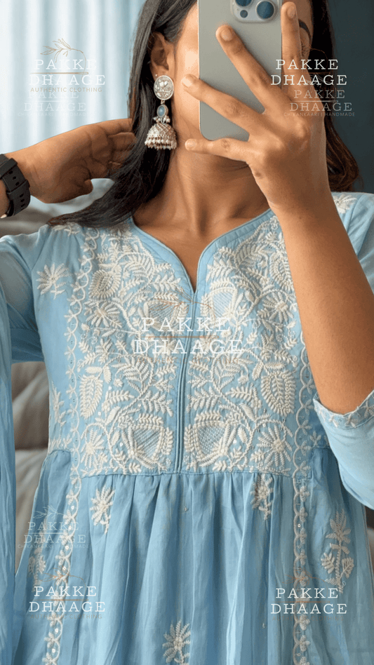 Ira Embroidered Suits Muted Blue Sky