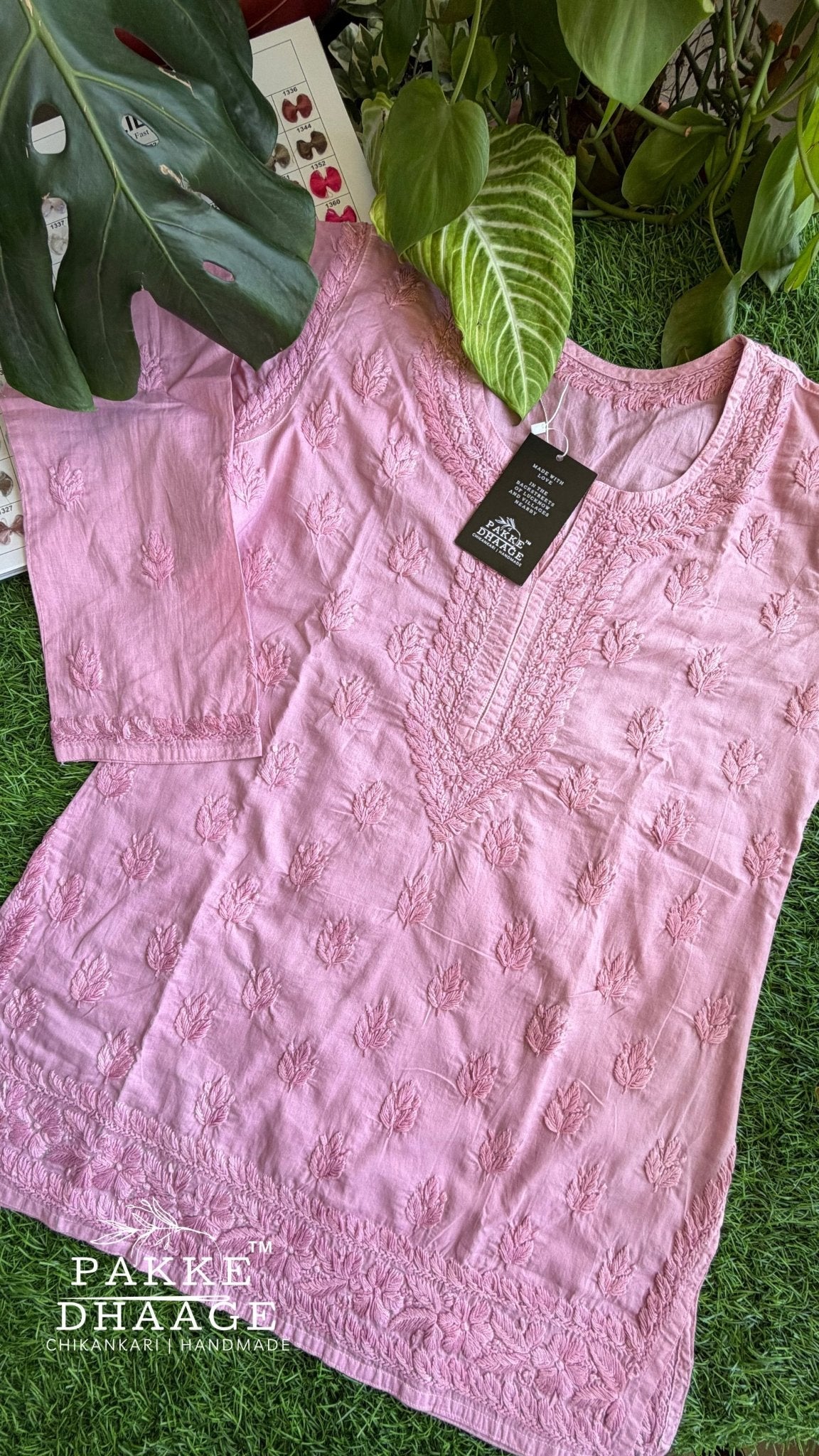 Ira Pure Cotton Chikankari Short Kurti - Dusty Rose