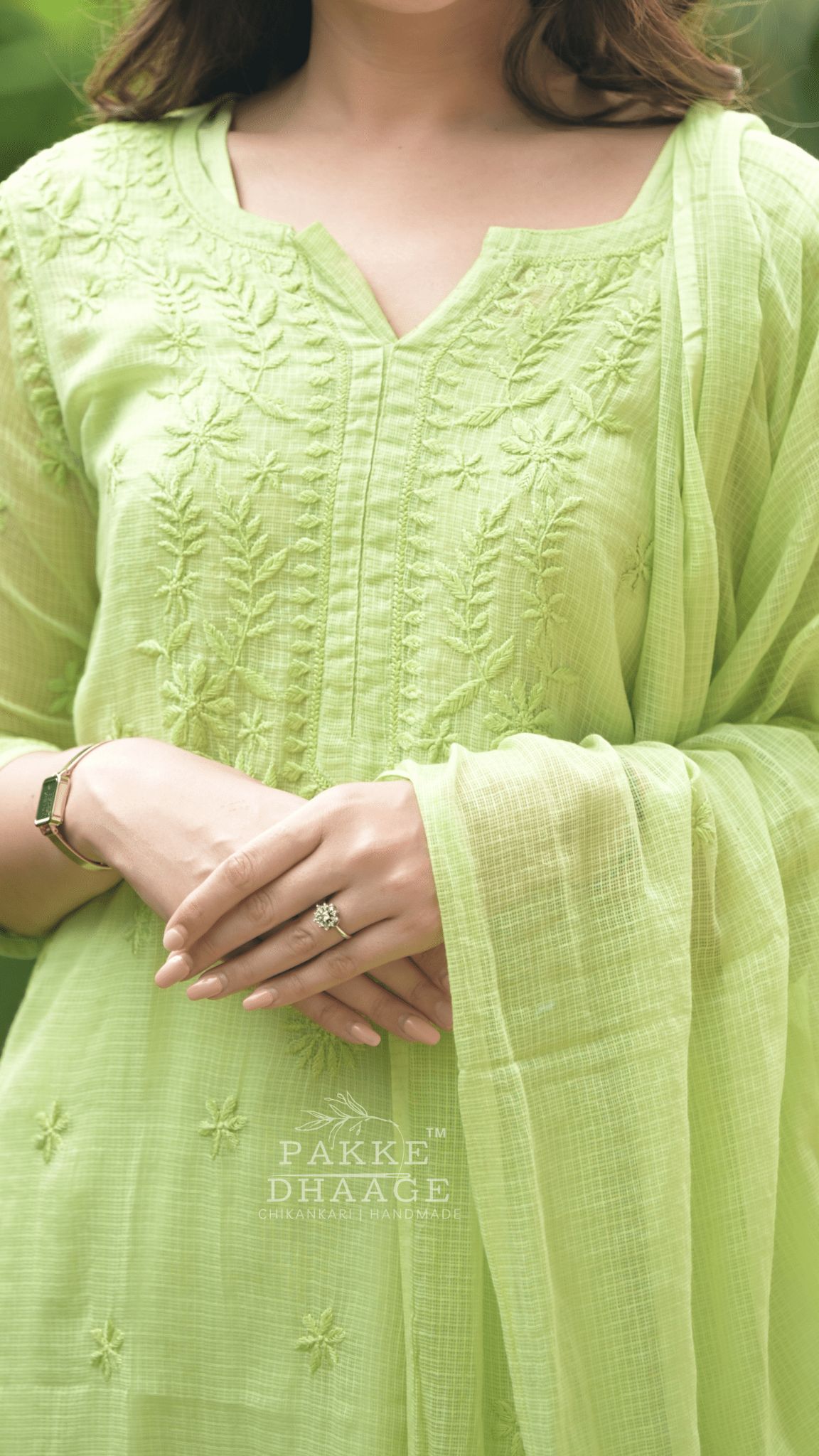Kashish Chikankari Pure Kota Doria Kurtas and Kurta Sets Fresh Green