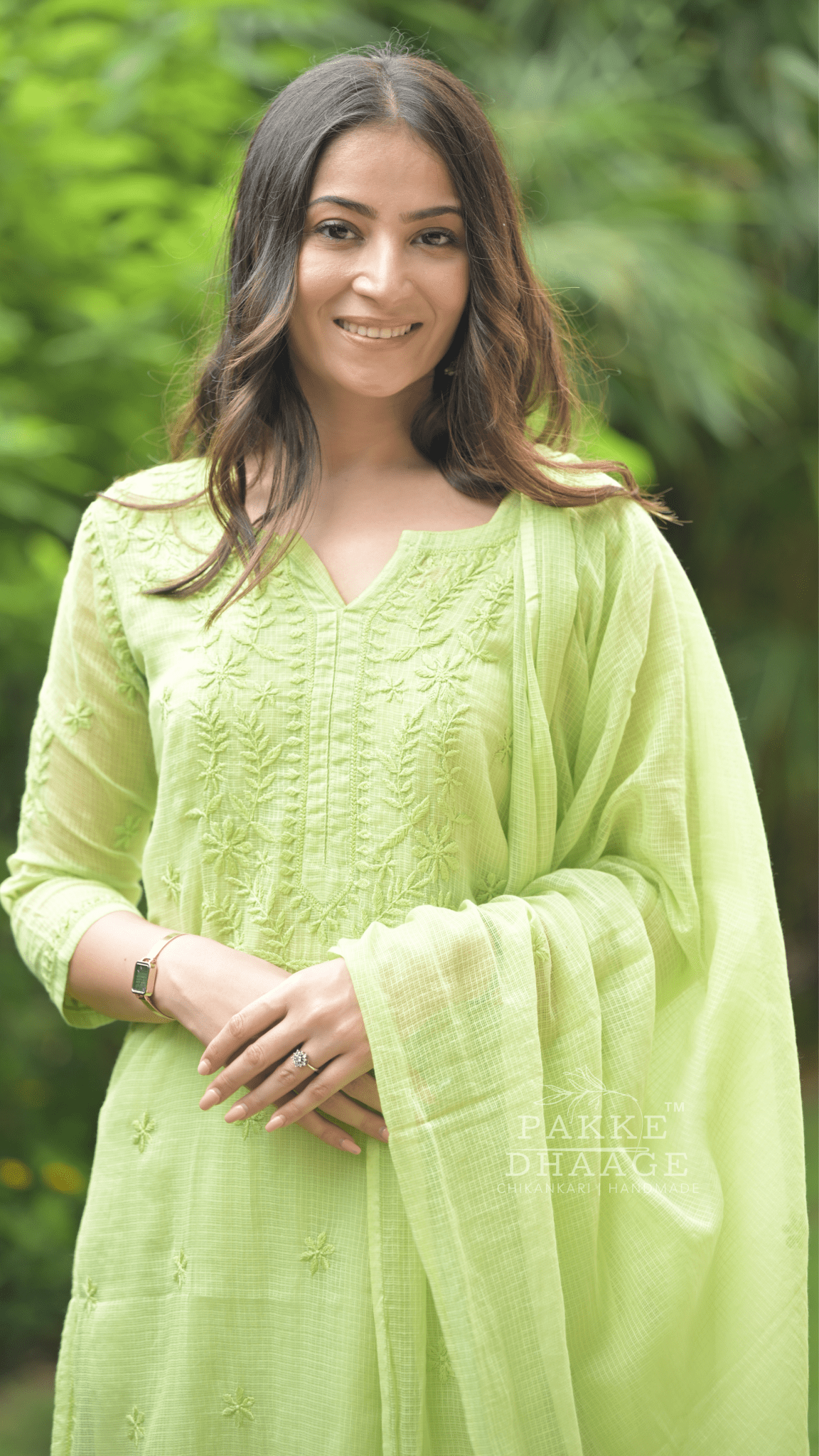 Kashish Chikankari Pure Kota Doria Kurtas and Kurta Sets Fresh Green