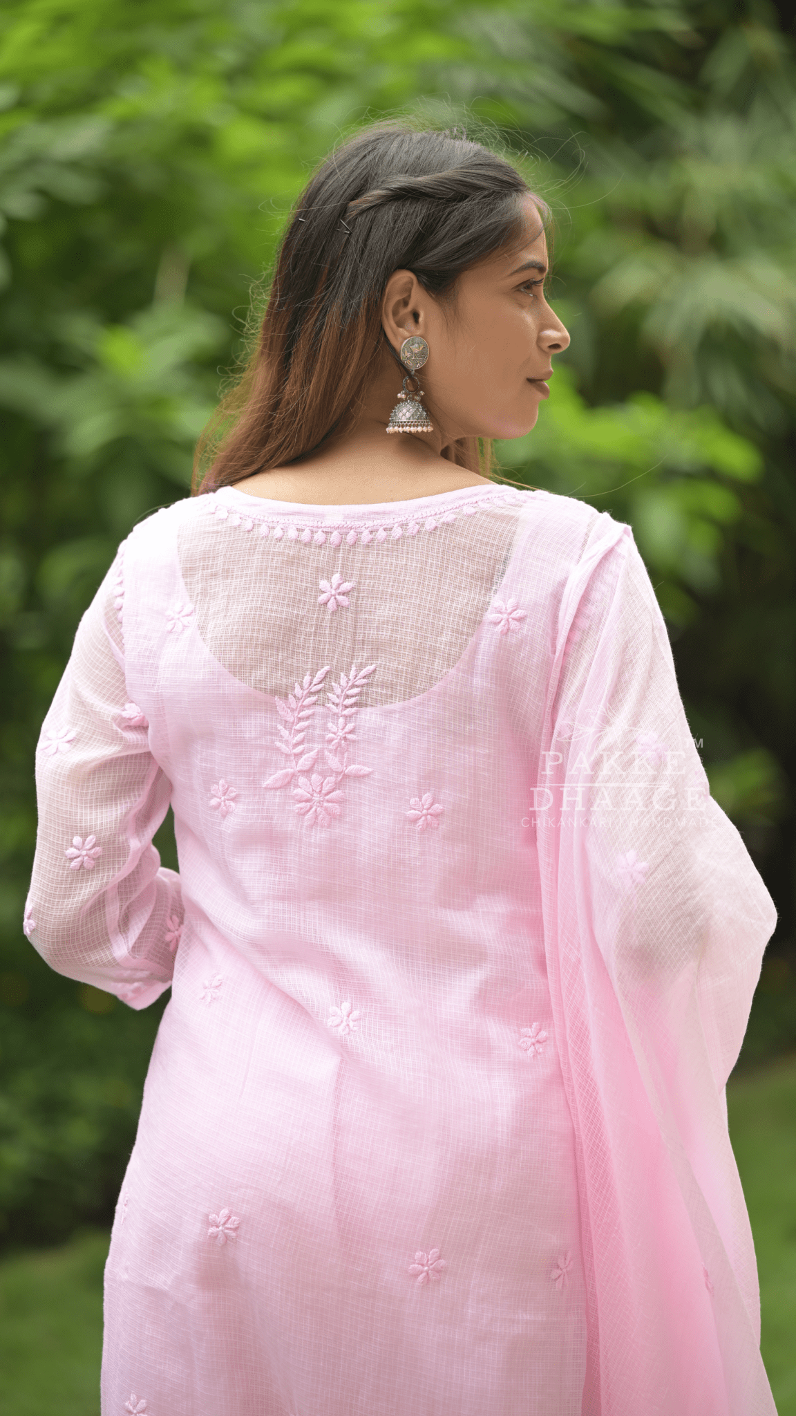 Kashish Chikankari Pure Kota Doria Kurtas and Kurta Sets Soft Baby Pink