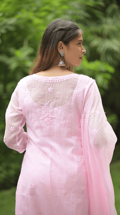 Kashish Chikankari Pure Kota Doria Kurtas and Kurta Sets Soft Baby Pink