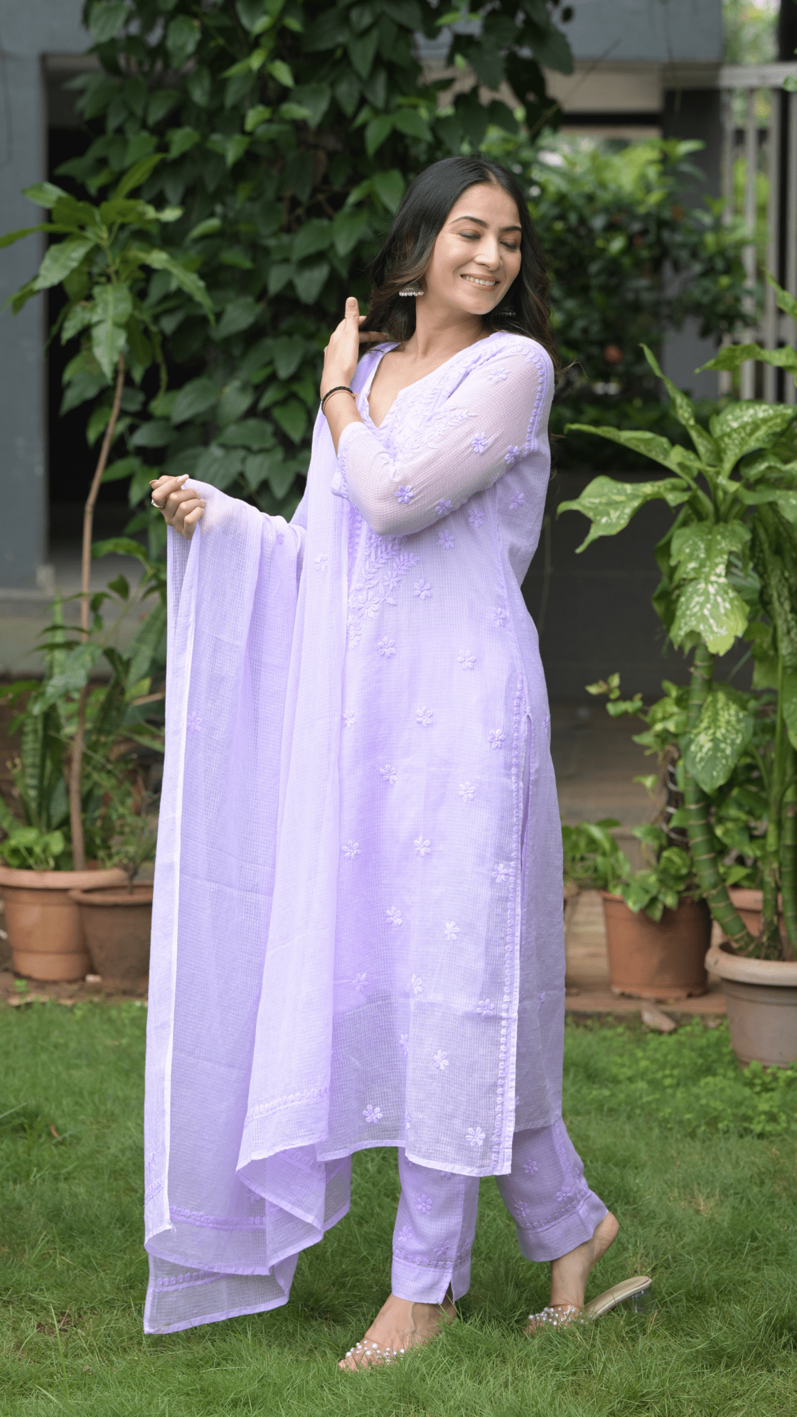 Kashish Chikankari Pure Kota Doria Kurtas and Kurta Sets Soft Lilac