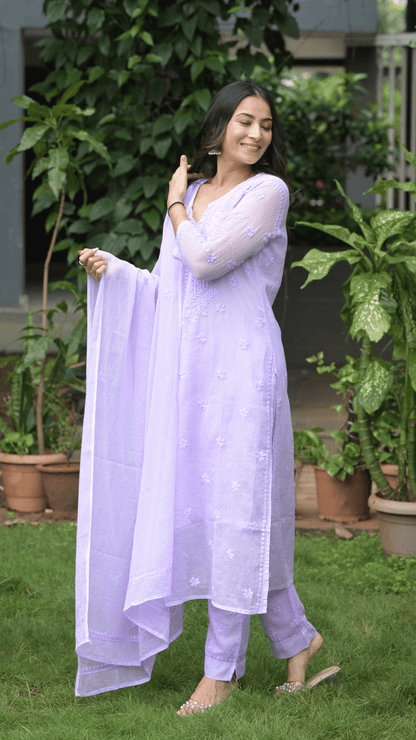 Kashish Chikankari Pure Kota Doria Kurtas and Kurta Sets Soft Lilac