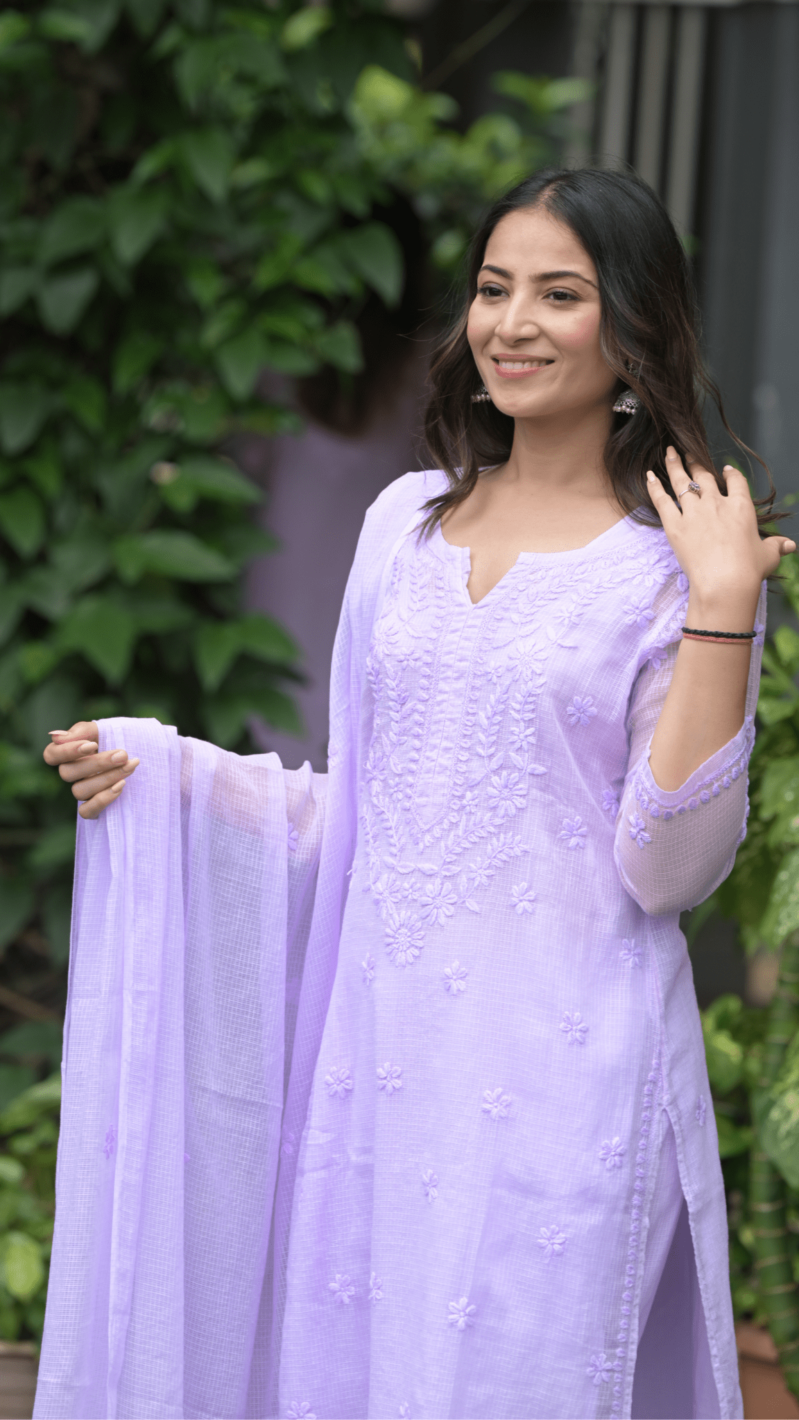 Kashish Chikankari Pure Kota Doria Kurtas and Kurta Sets Soft Lilac