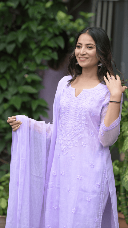 Kashish Chikankari Pure Kota Doria Kurtas and Kurta Sets Soft Lilac