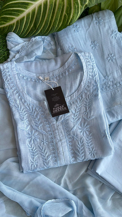 Kashish Chikankari Pure Kota Doria Kurtas and Kurta Sets Soft Lilac