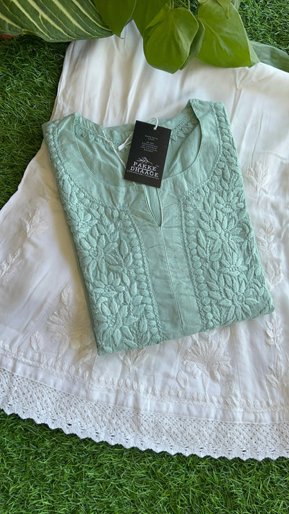 Khwaab Cotton Chikankari Kurtas - Aqua