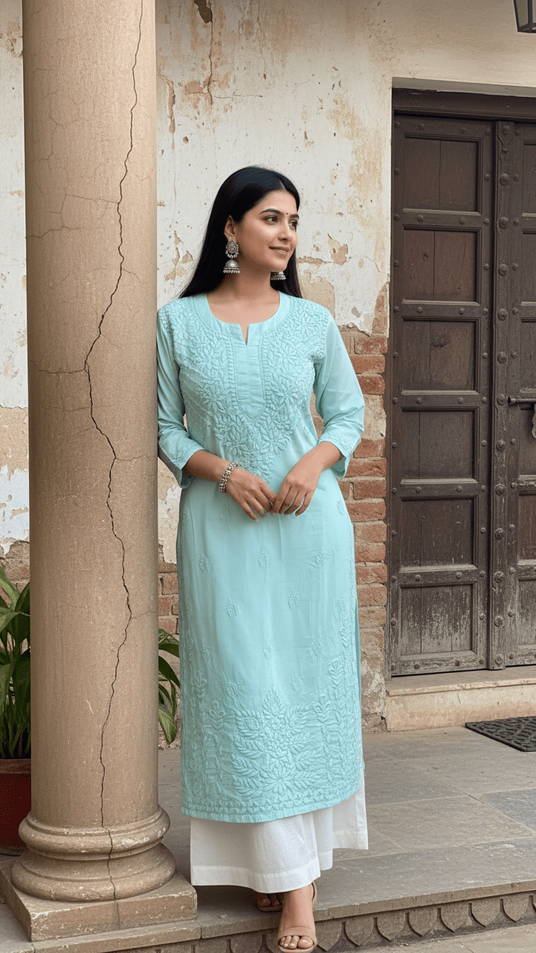 Khwaab Cotton Chikankari Kurtas - Aqua
