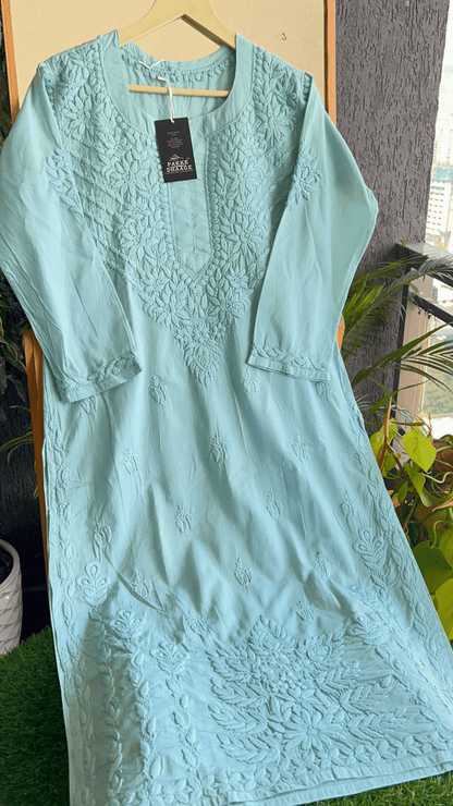 Khwaab Cotton Chikankari Kurtas - Aqua