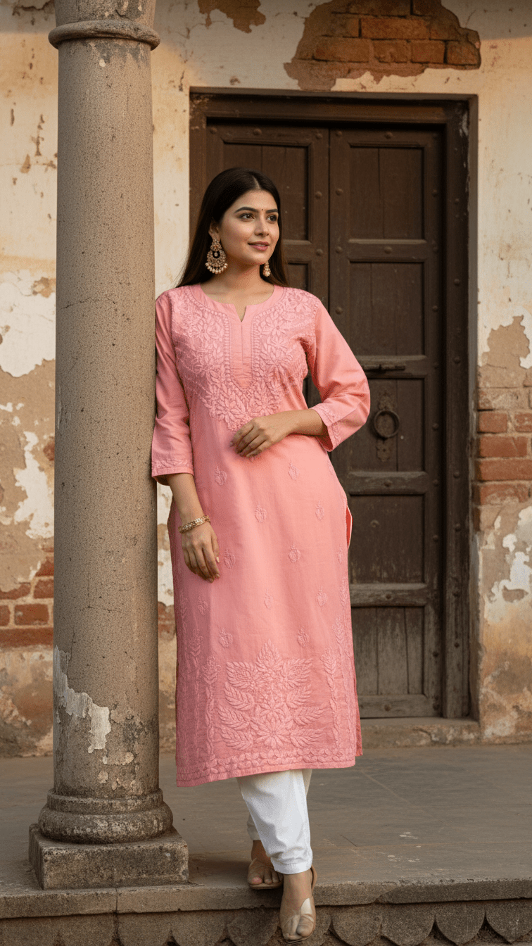 Khwaab Cotton Chikankari Kurtas - Mocha Brown