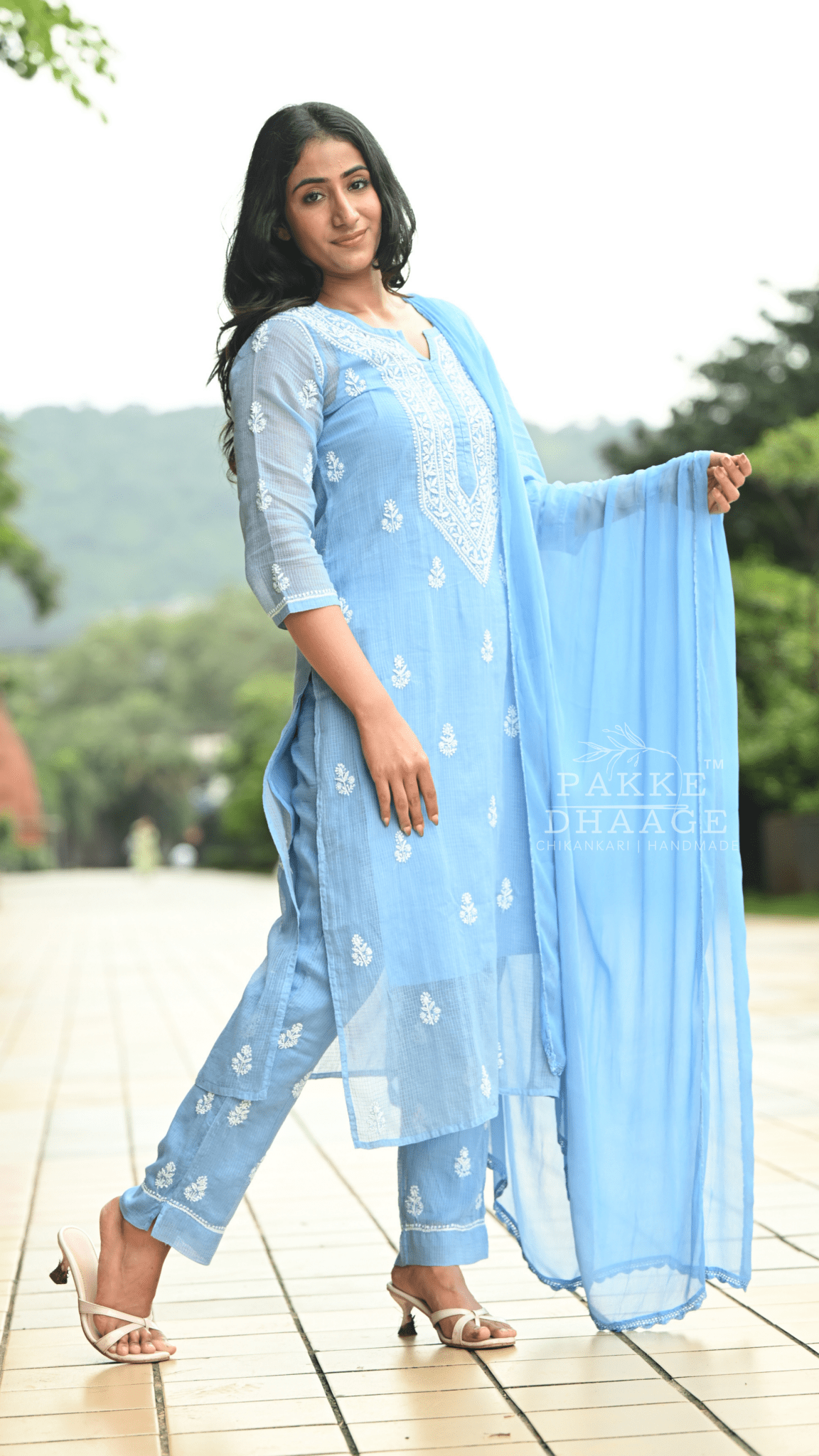 Kyra Pure Kota Doria Chikankari Kurta and Kurta Sets