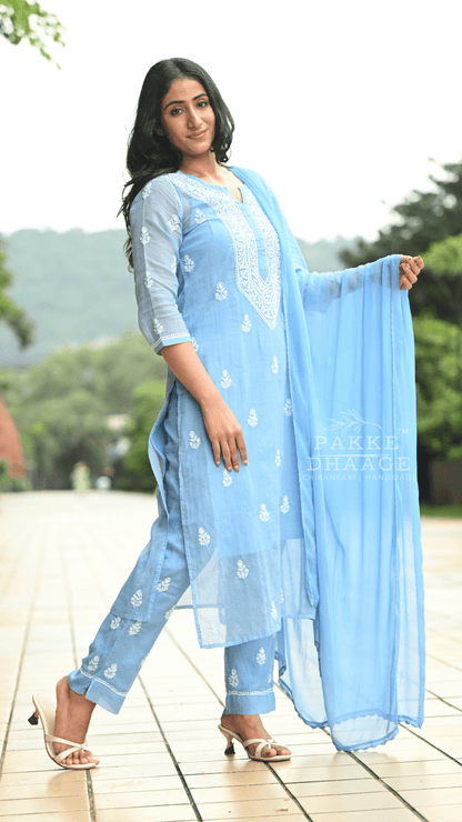 Kyra Pure Kota Doria Chikankari Kurta and Kurta Sets
