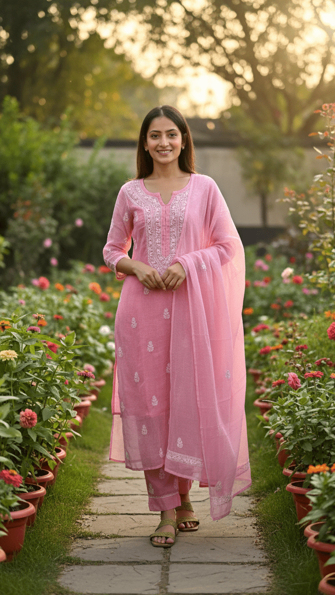 Kyra Pure Kota Doria Chikankari Kurta and Kurta Sets