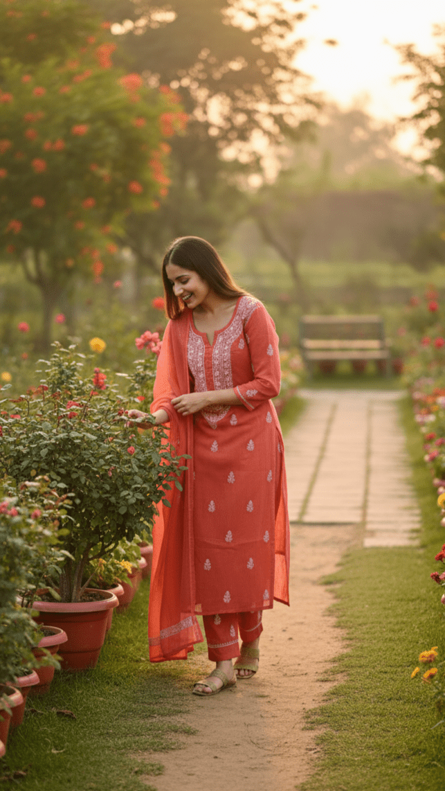 Kyra Pure Kota Doria Chikankari Kurta and Kurta Sets
