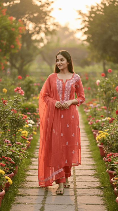 Kyra Pure Kota Doria Chikankari Kurta and Kurta Sets