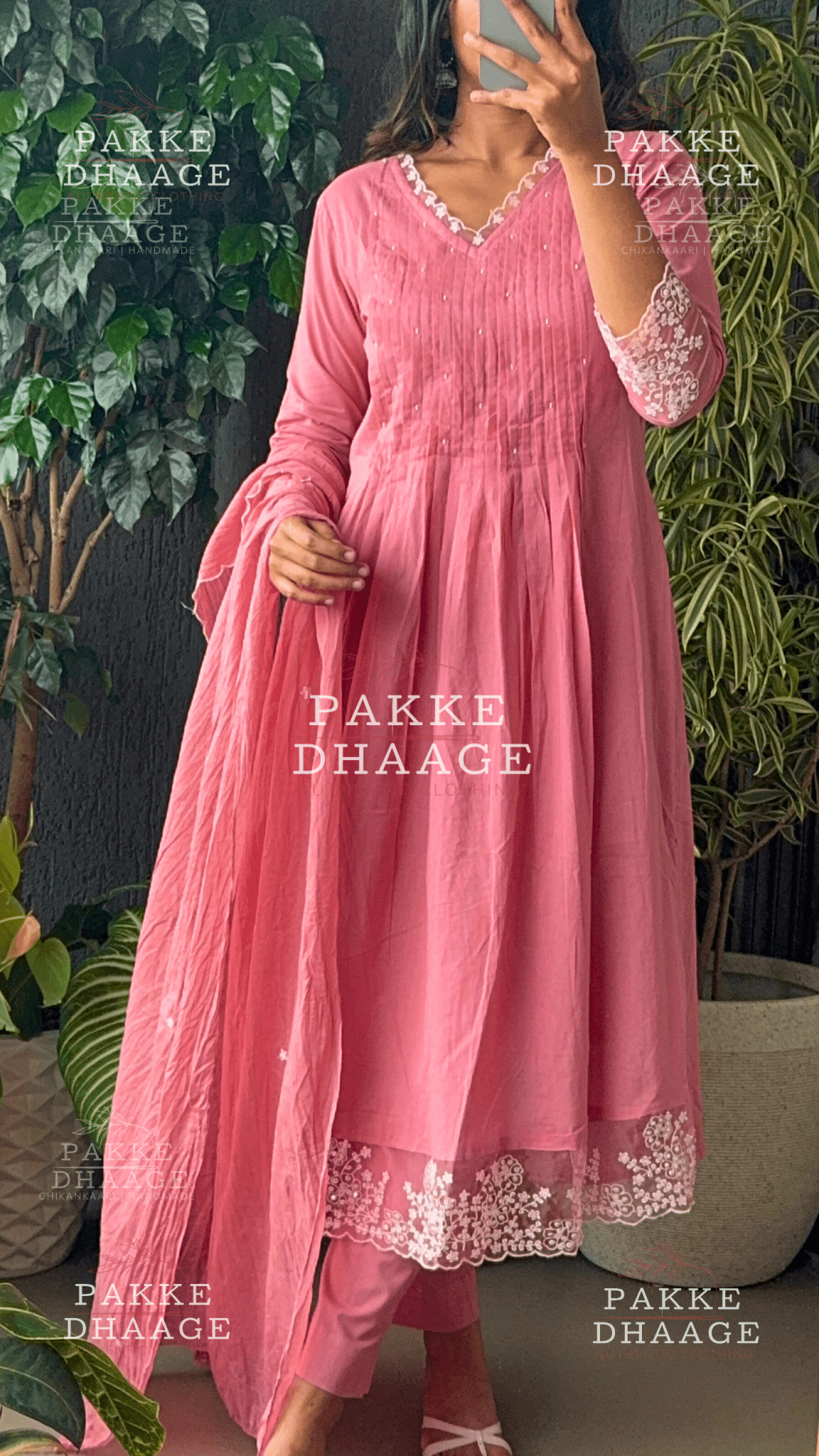 Lace Art Embroidered 3-Pc Suit Set Rose Pink