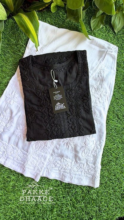 Maahi Pure Mulmul Chikankari Kurtis Black