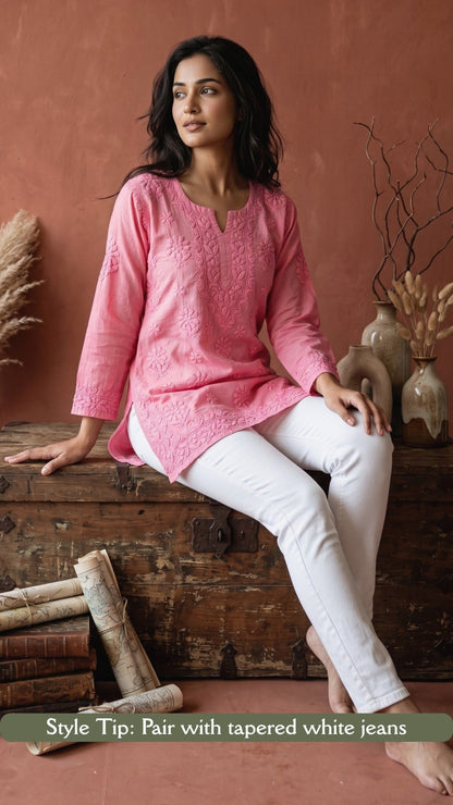 Maahi Pure Mulmul Chikankari Kurtis Powdered Apricot
