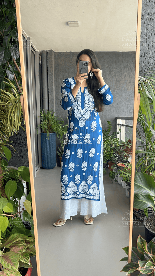 Maahi Pure Viscose Kurta Victoria Blue