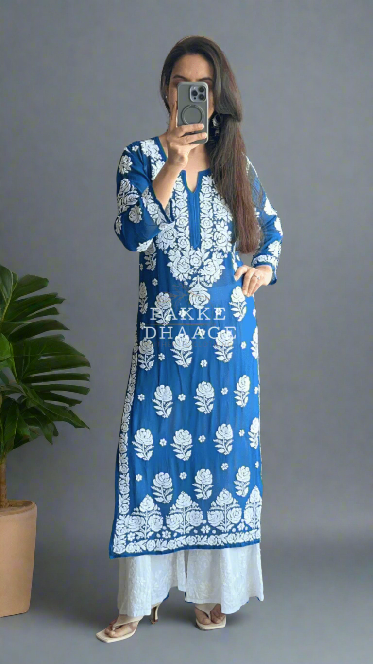 Blue chikankari kurta