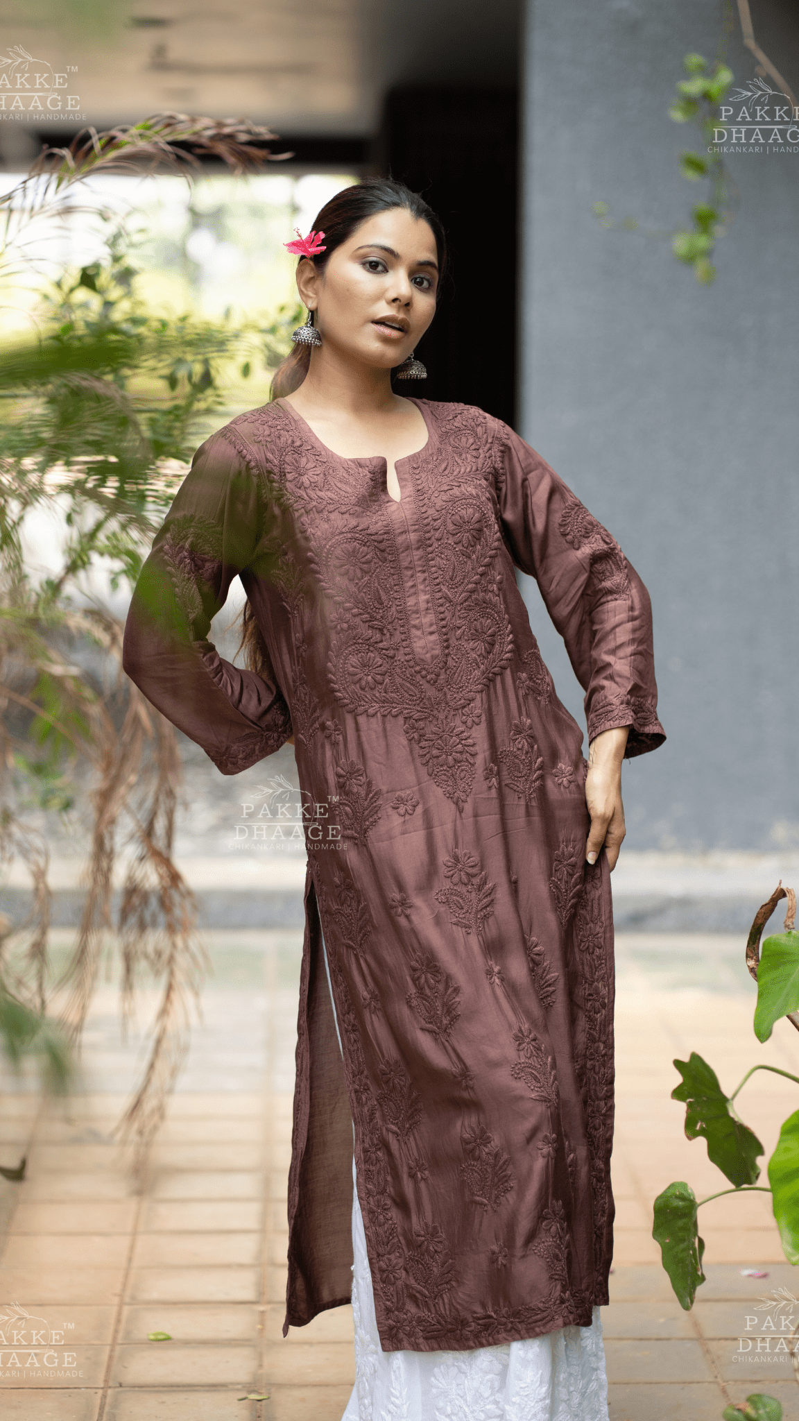 Mahek Pure Muslin Silk Kurta - Cambridge Brown