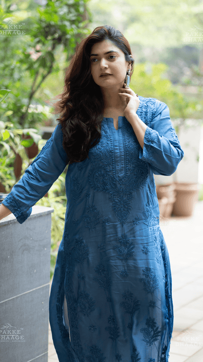 Mahek Pure Muslin Silk Kurta - Classic Blue