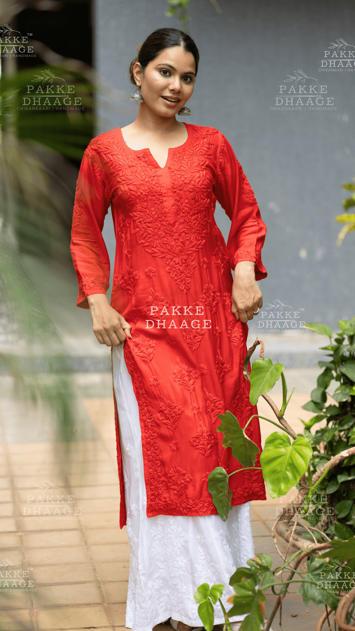 Mahek Pure Muslin Silk Kurta - Fiery Red