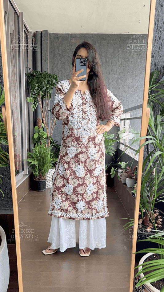 Maira Printed Mulmul Kurta - Chestnut Brown